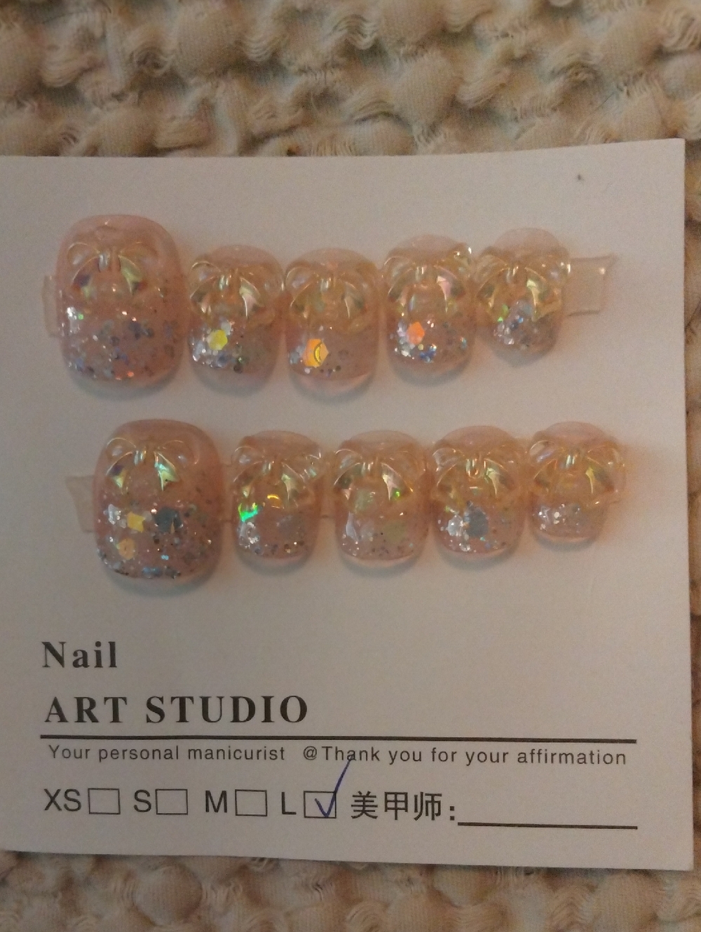 Nail Art Studio Nubbies Pink Glitter 3D Press-On Nails Size L